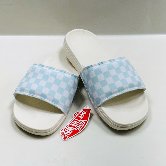 SOLD😃 NIB VANS Women’s Slides Baby Blue & White Checkerboard Slide 8 - Picture 3 of 11